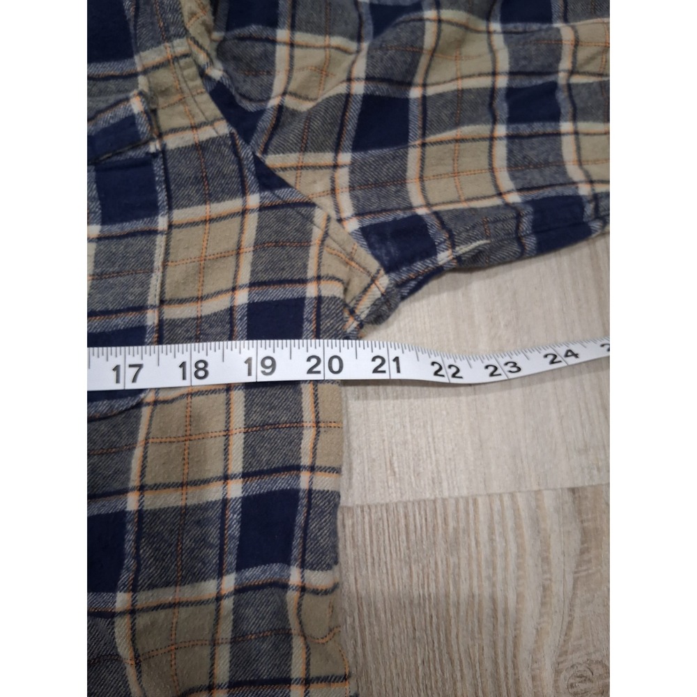 Lucky Brand Classic Fit Mens Large Blue Tan Plaid Flannel Button Down Shirt - Picture 5 of 6